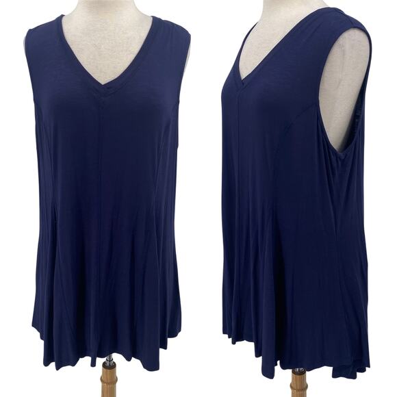 Soft Surroundings Tunic Top Sleeveless V Neck Jersey Knit Blue Womens Plus 1X - Picture 1 of 8